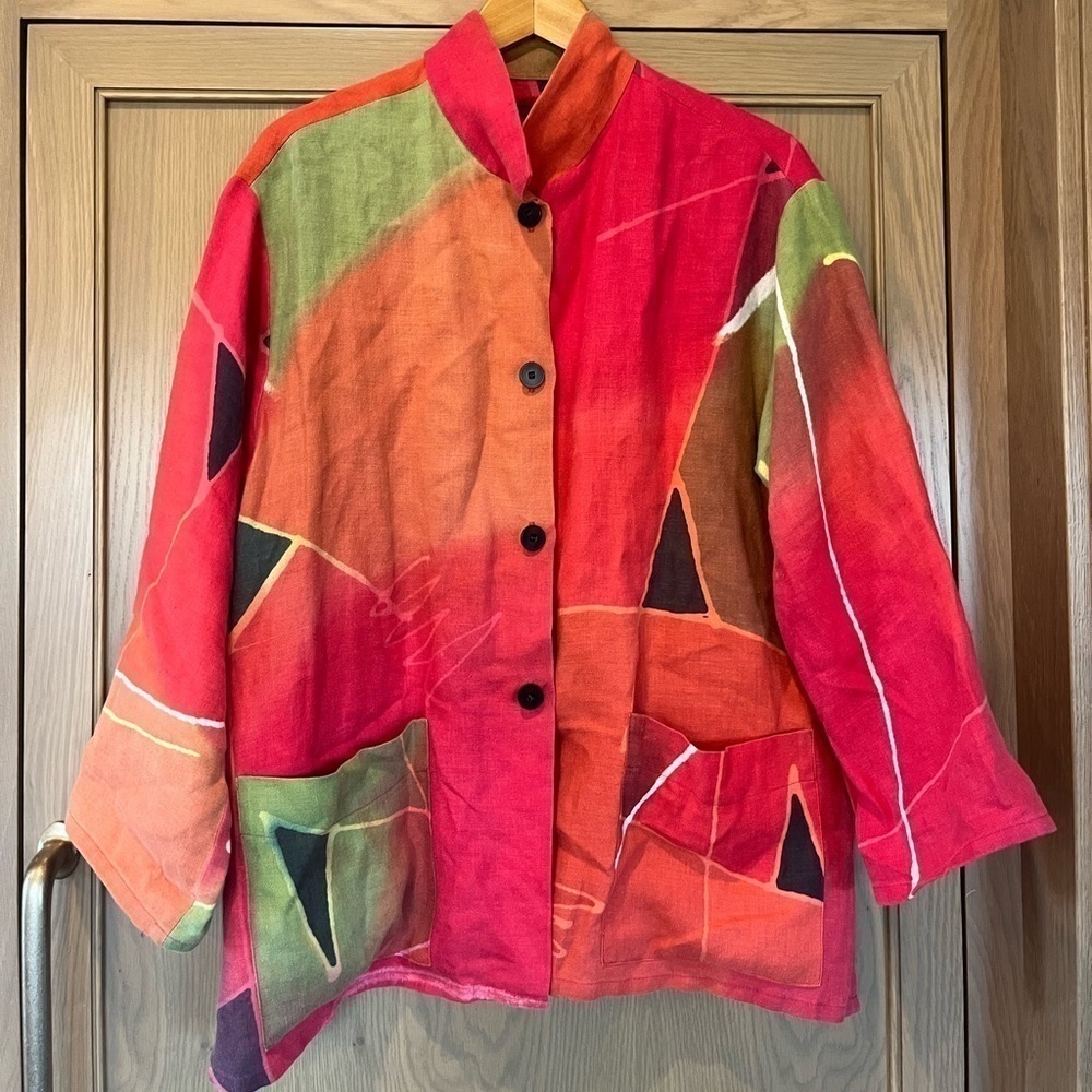Farley Farley 100% Linen Abstract Art to Wear Relaxed Blazer Jacket